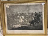 painting of a man riding a horse in front of a group of men