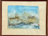 a picture of a painting of a boat in the water