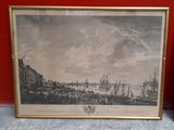 painting of a view of a harbor with ships in the foreground