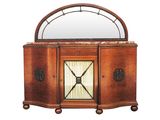 an image of a wooden cabinet with a mirror on top