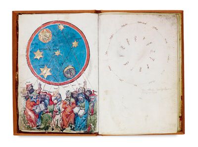 un livre ouvert avec un dessin représentant une étoile au milieu