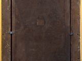 painting of a brown square frame with a black square in the middle of it