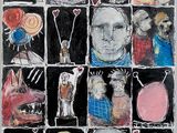 a drawing of a man with many different pictures on it