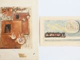 deux tableaux représentant un bâtiment et un tableau représentant un bateau
