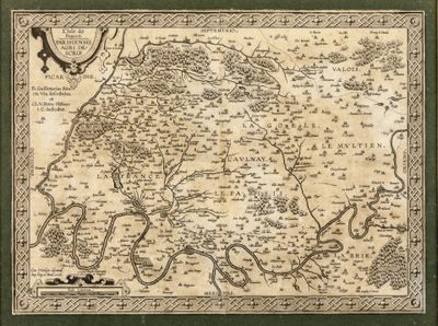 une vieille carte d'un pays traversé par un fleuve