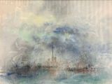 an image of a watercolor painting of a city on a cloudy day