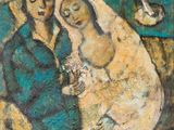 l'image d'un tableau représentant un homme et une femme assis sur un canapé