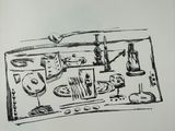 someone is drawing a picture of a table with food on it