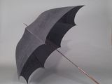 a black umbrella with a wooden handle on a white background