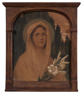 an old picture of a woman with a veil holding a flower