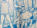 a blue book with a picture of a boy and a dog