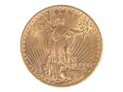 Pièce de 20 U.S dollars en or jaune, 1908. Petites usures. - Photo 1