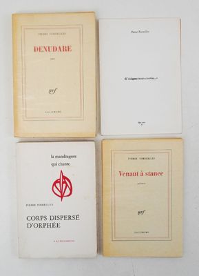 four books on a white surface with a red and black logo on them