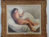 une peinture représentant une femme nue allongée sur un lit
