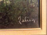a picture of a painting of a person in the woods