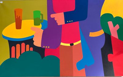 a painting of a man and a woman standing together