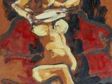 an image of a painting of a woman sitting on a couch