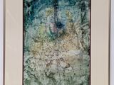 framed and matted print of a painting of a tree in a forest
