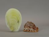a small figurine of a turtle next to a piece of lettuce