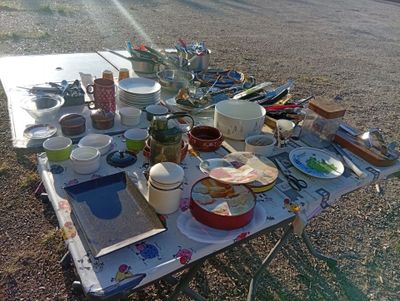 a table that has a lot of stuff on it