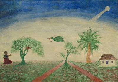 an image of a painting of a man and a woman in the middle of a field