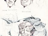 drawing of a group of four men with different facial expressions