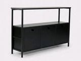 an image of a black sideboard with drawers and a shelf