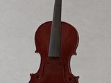a violin that is sitting on a stand on a white surface