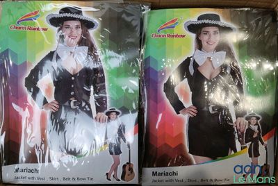 two packages of costumes on display in a store