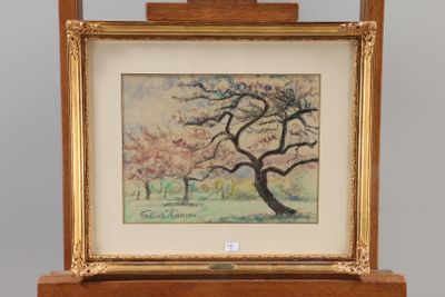 an image of a painting of a tree in a wooden frame