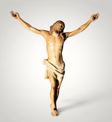 une image représentant une statue de Jésus sur la croix, sur fond blanc