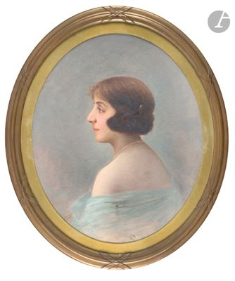portrait of a woman in a blue dress in a gold frame