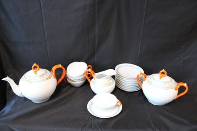 Service à thé/café orange et bleu comprenant 5 tasses, 10 pe…