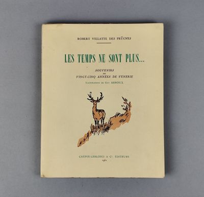 un vieux livre avec une illustration représentant deux cerfs courant sur une colline