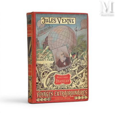 an old book with a picture of a man in a hot air balloon