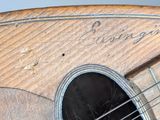 a close up of a person holding a guitar