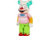 the toy is made of plastic and has a pink shirt and green pants