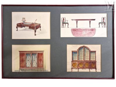 École du XXème siècle Étude de mobilier Chippendale