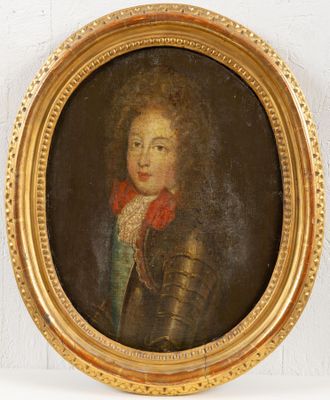portrait of a young man in armor in a gold frame