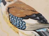 a painting of a bird sitting on a tree branch