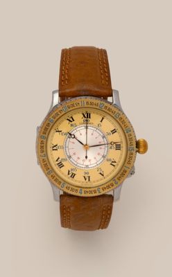 an image of a watch with roman numerals on a brown leather strap
