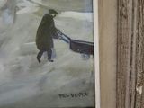 a painting of a child pulling a cart in the snow