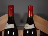 two bottles of wine sitting in a wooden box