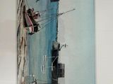 a picture of a painting of a boat on the water