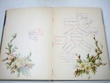 an open book with a drawing of flowers and notes on it