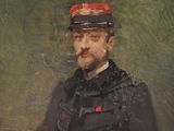 painting of a man in a military uniform with a pipe in his mouth