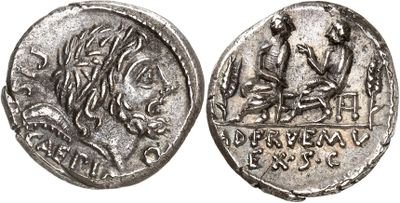 a silver coin with an image of a man and a woman on it