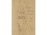 an old drawing of a woman ' s face with a veil on her head