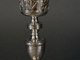 a silver cup that is sitting on top of a table