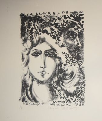 dessin représentant le visage d'une femme en noir et blanc sur fond blanc